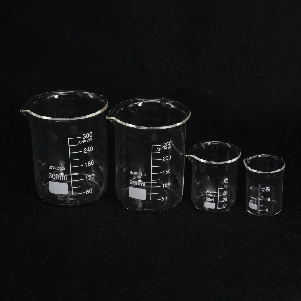 5ml 10ml 25ml 50ml 100ml 150ml 200ml G 3,3 Borosilikatglas Niedrigen Form becher Chemie Labor Schwere Wand – Detail 1