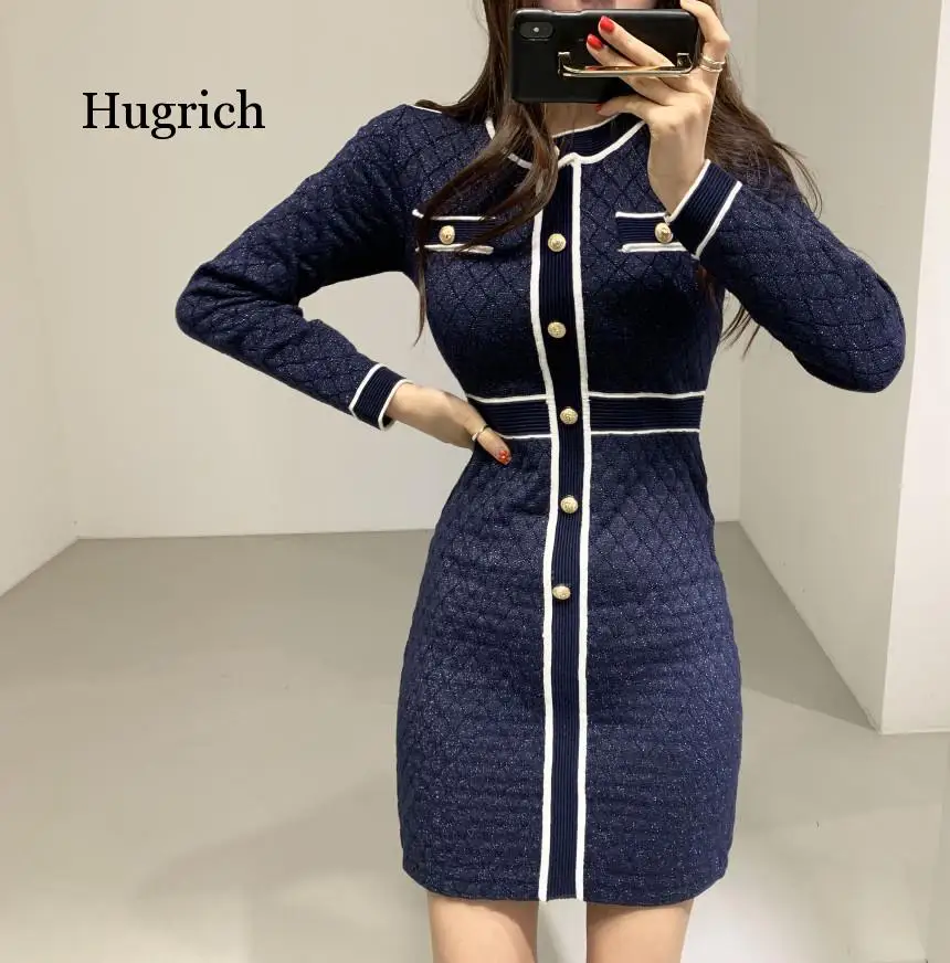 Autumn Winter Women Knitted Dress 2020 New Korean Long Sleeve O-Neck Bandage Sweater Clothing Elegant Ladies Dresses