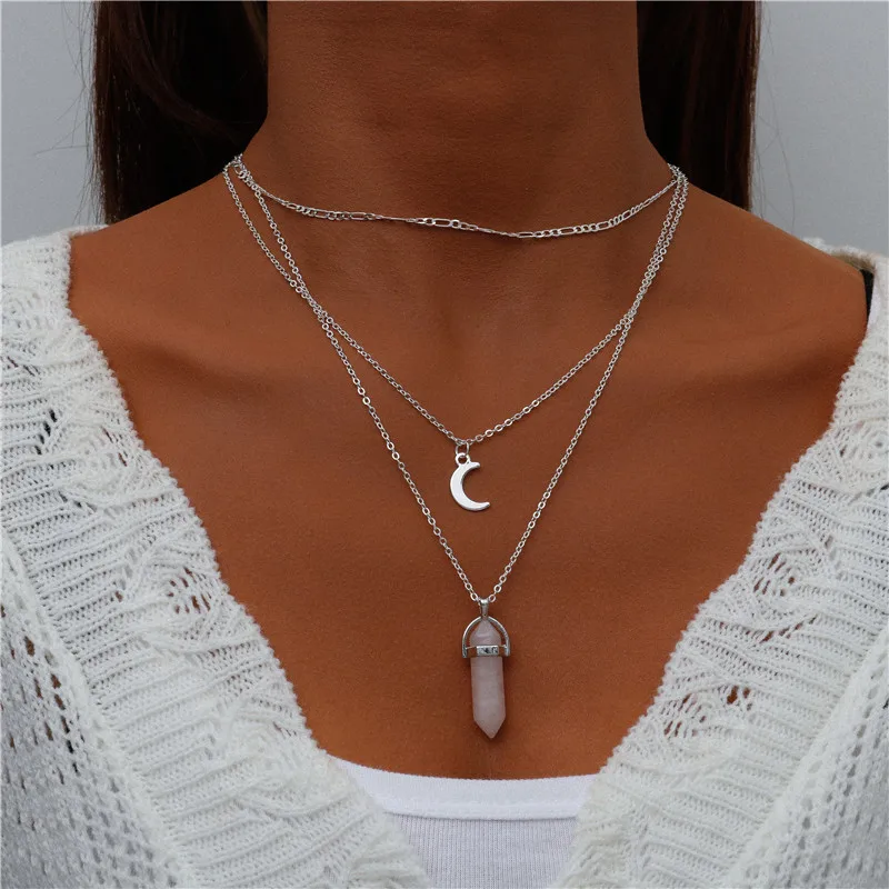 Tenande Bohemian Mehrschichtige Halskette für Frauen Vintage Wassertropfen Münze Stern Mond Anhänger Halskette Geometrisches Collier Collares – Detail 2