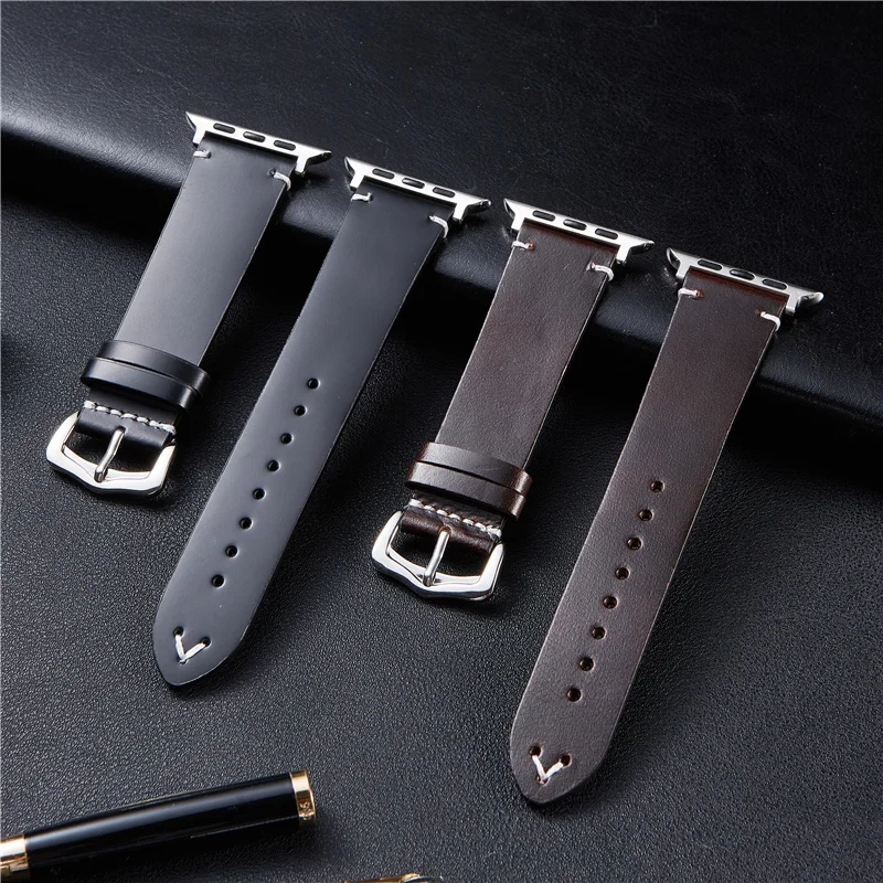 Oil Wax Cowhide Leather Strap for Apple Watch 6 SE 5 4 3 Men Bracelet for iwatch 38mm 40mm 42mm 44mm Black Brown Watchbands