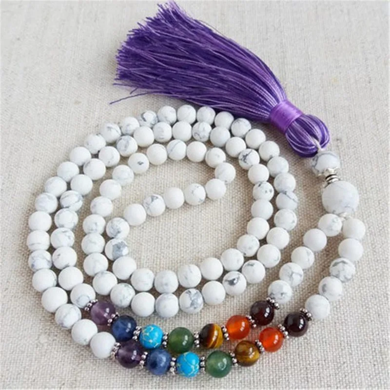 

6mm 7 Chakra Howlite 108 Beads Handmade Tassel Necklace Japa Spiritua Prayer Religious Buddhism Spirituality Yoga Men Yoga