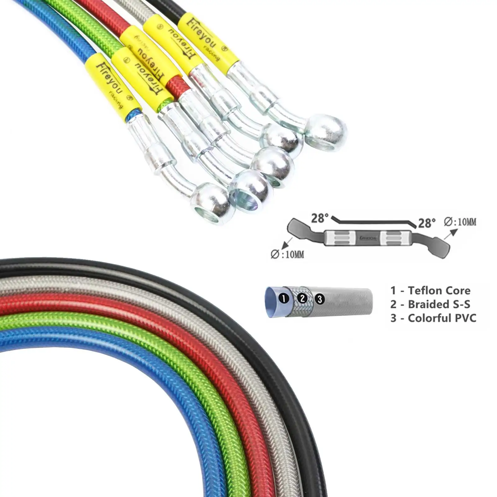 Gevlochten Slang Rem Motorfiets Atv Pitbike Dot Cluth Hydraulische Reinforcedhose Buis Lijn Straat Fiets AN3 Staal 400 - 2400mm