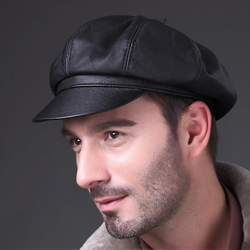 2024 Autumn/Winter Genuine Leather Cap Unisex Stylish Fashion Outdoors Keep Warm Hat Casual Black Driving Hat Pumpkin Cap