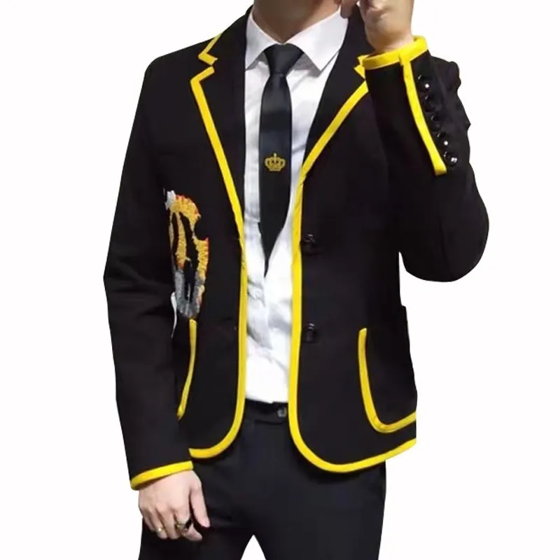 Leisure Men Blazer Time Self-cultivation Men Suit Tiger Head Coat Male Embroidery Trend Hip-hop Embroidery Jacket Tide