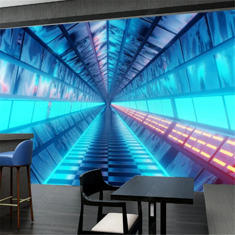 

Blue Purple Future Technology 3D Wall Papers Space Tongdao Bar KTV Background Wallpaper Industrial Decor Papel De Parede 3d