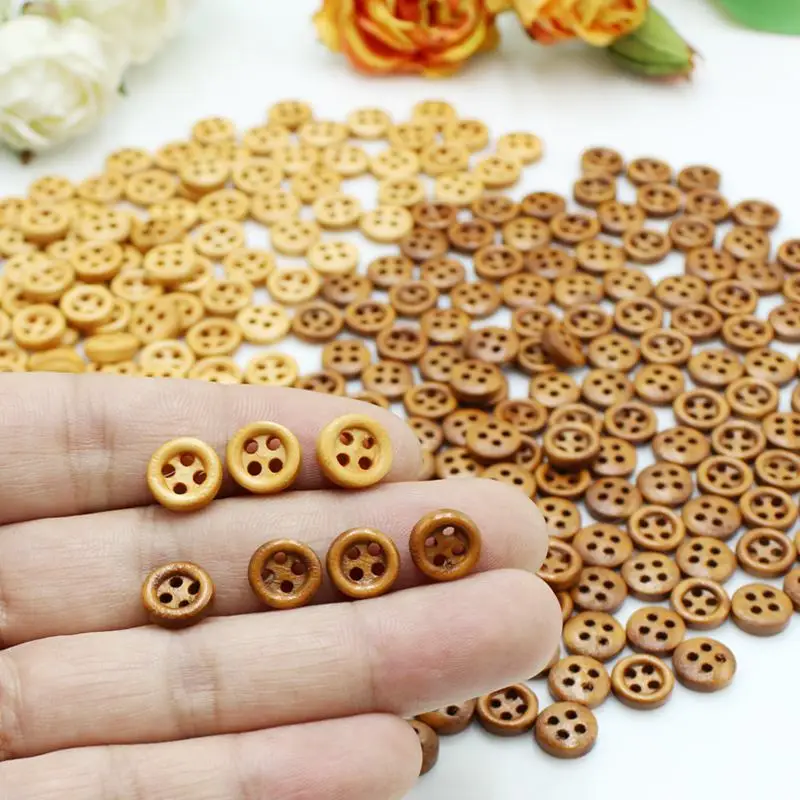 100 or 200pcs Wood Buttons For Handwork DIY Scrapbooking Crafts Sewing Accessories Clothing Supplies Home Decor 9-10mm