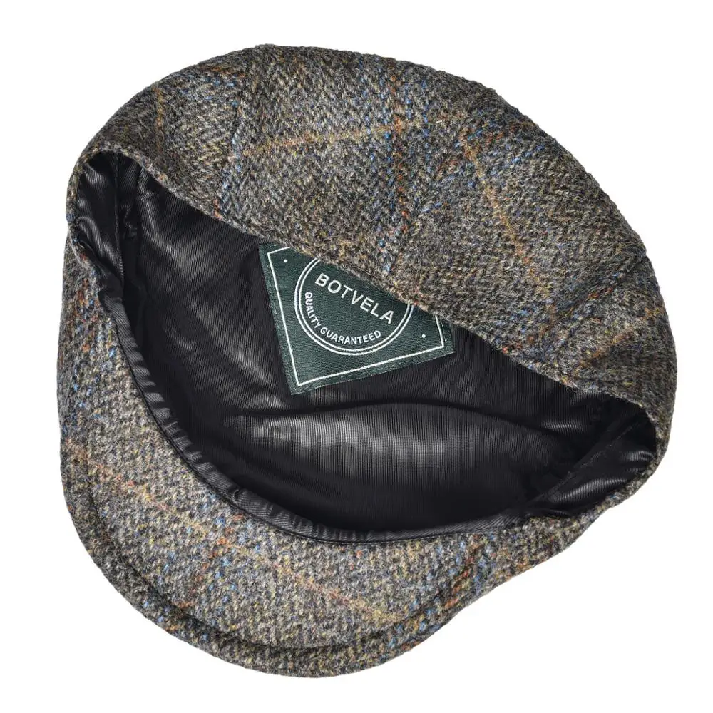 Botvela 100% Wool Ivy Cap Herringbone Flat Caps Tweed Scally Hat Bunnet Paddy Dai Cheese-cutter Newsboy Cap Driving Hats