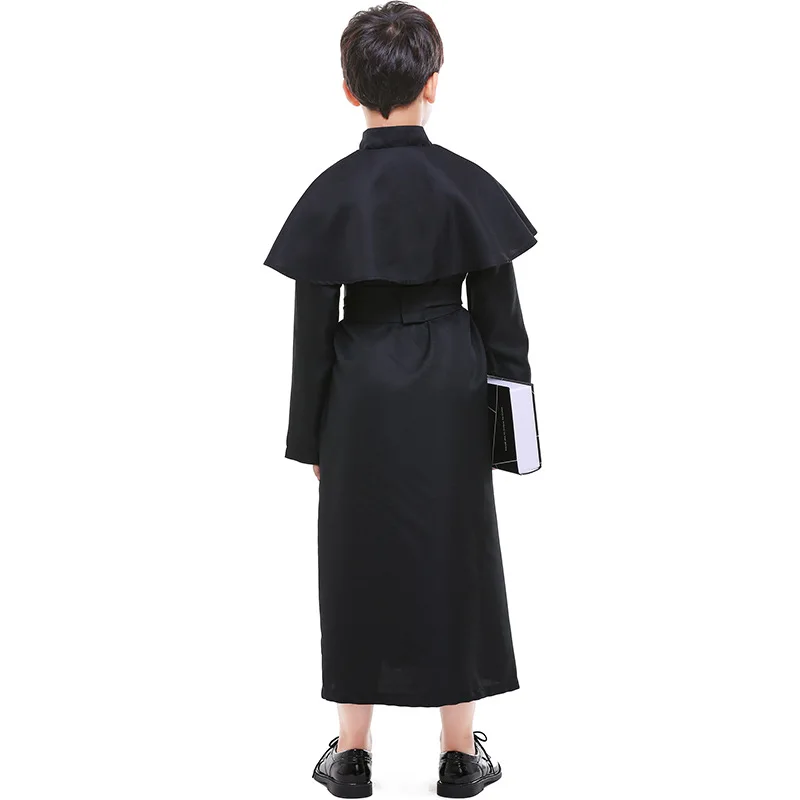 Jongen 3Pc Priester Cosplay Kostuum Kind Halloween Vader Priester Gewaad Purim Verkleedkleding Christelijke Missionaris Outfit