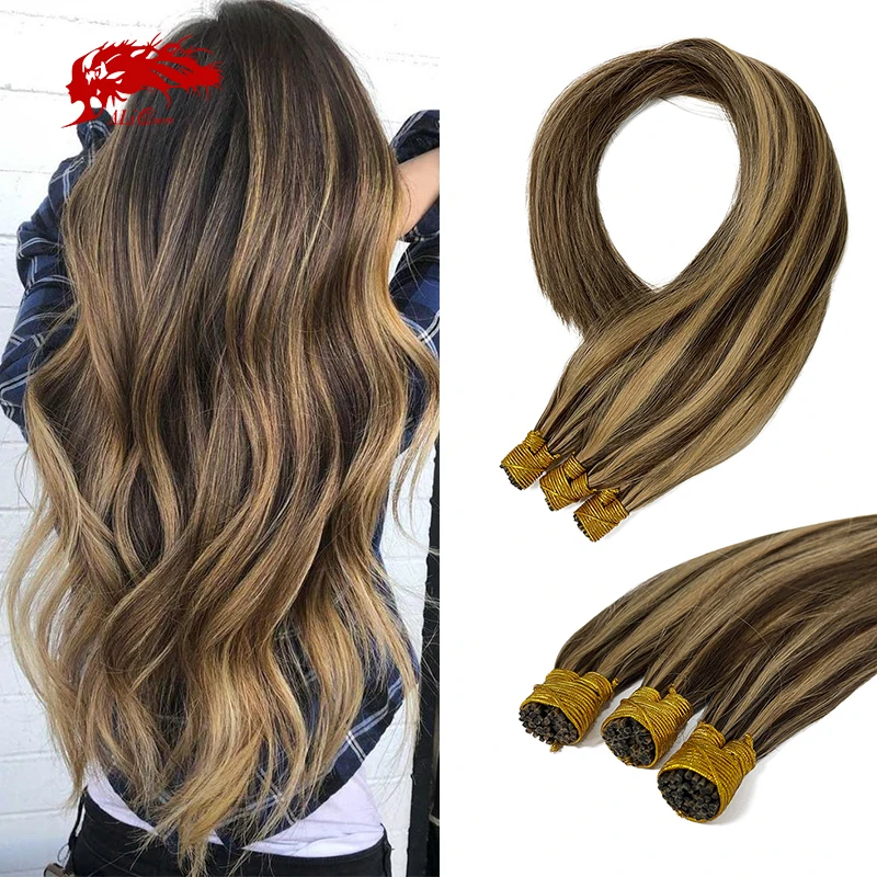 Ali Queen Hair Straight I Tip Human Hair Extensions 50pcs/Set Keratin Capsules Remy Human Hair Ombre Color 12