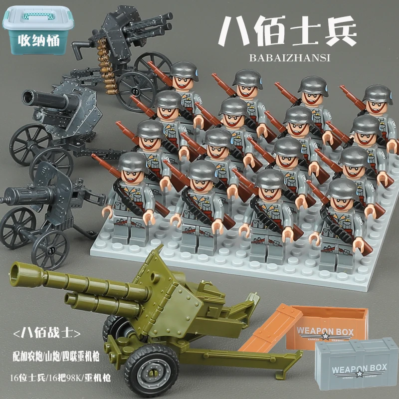 

DIY военный строительный блок, солдат Второй мировой войны, собранная игрушка, мини-пистолет, модель с коробкой для хранения, подарок для мальчика и ребенка