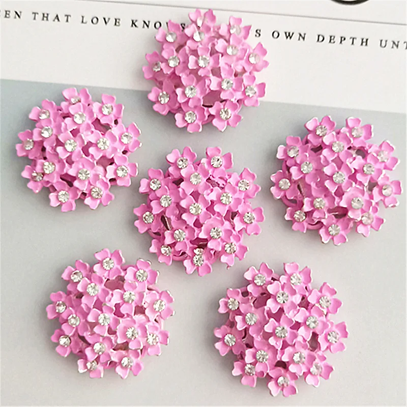 10pcs/lot White Pink Christmas Alloy Diamond Rhinestone Buttons Girl Hair Wedding Decorative Buttons Crafts Jewelry Accessories