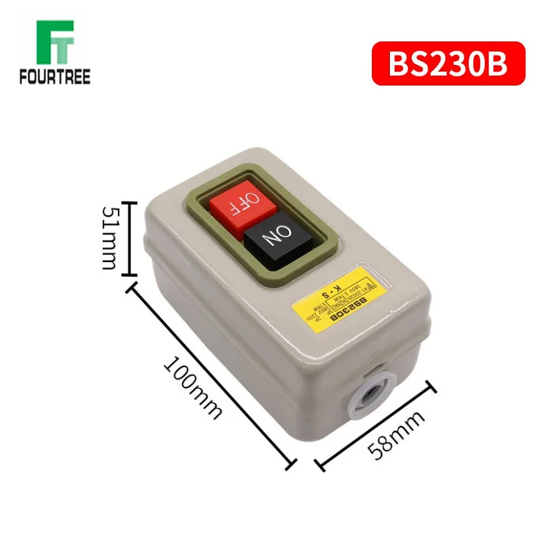 BS230B Power Control Button Switch Industrial Household Three-Phase Motor Start Button Press Switch 17A 7.5KW