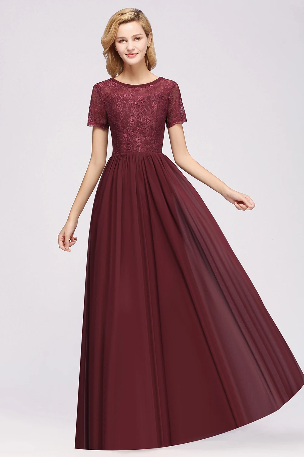 New Arrival Long Bridesmaid Dresses With Lace Applique A Line Floor Length Gowns Short Sleeve Wedding Party Dress Guest Vestidos