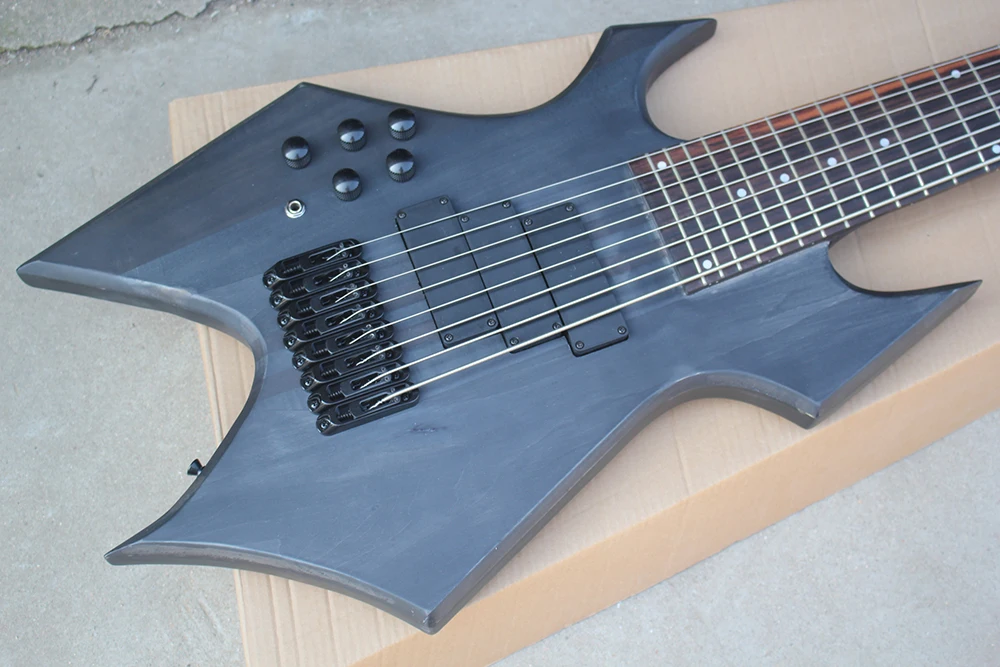 Left Handed 8 Strings Matte Black 24 Frets Electric Bass with Rosewood Fretboard,Neck Through Body