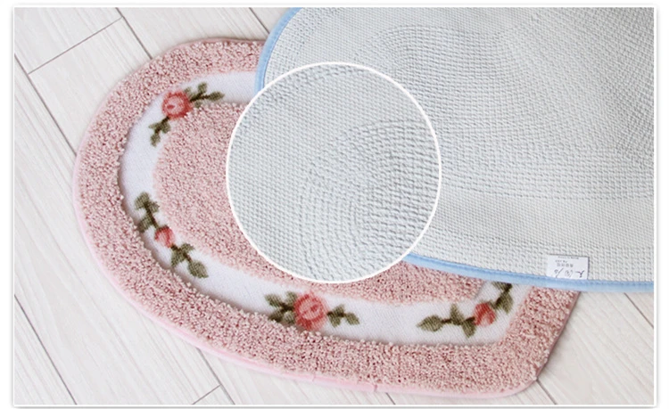 Heart Shape Nonslip Bath Mat Embroidered Toilet Rug Kit Water Absorption Door Mat for Bathroom Toilet Bedroom 2 Sizes Floor Mat