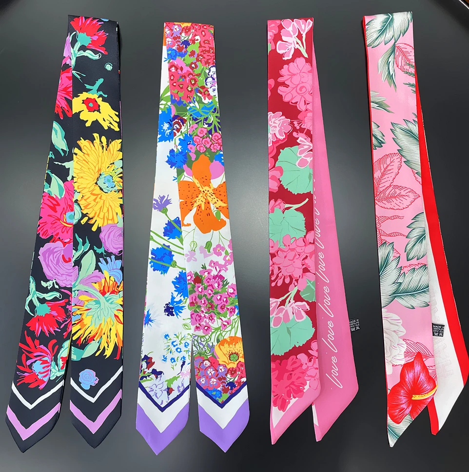 Korea 2020 Spring New Daisy Flowers in Ladies Leisure Decoration Twill Long Strip Streamer Silk Scarf Tie Bind a Bag Ribbon