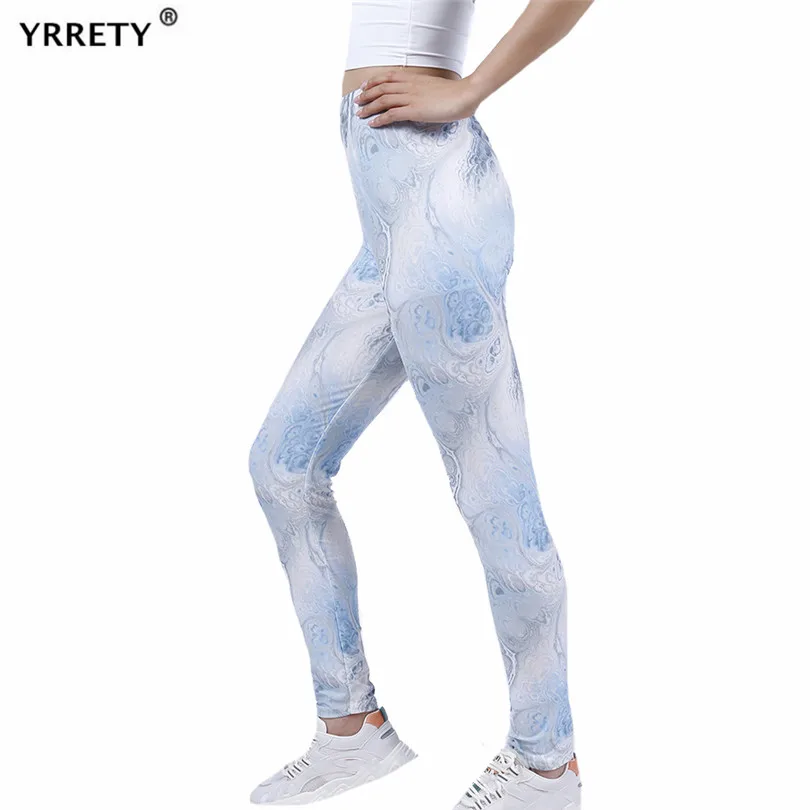 

YRRETY Fitness Leggings Women Push Up Gym Clothing High Waist Workout Pants Female Ankle-Length Abstract White Gray Trousers