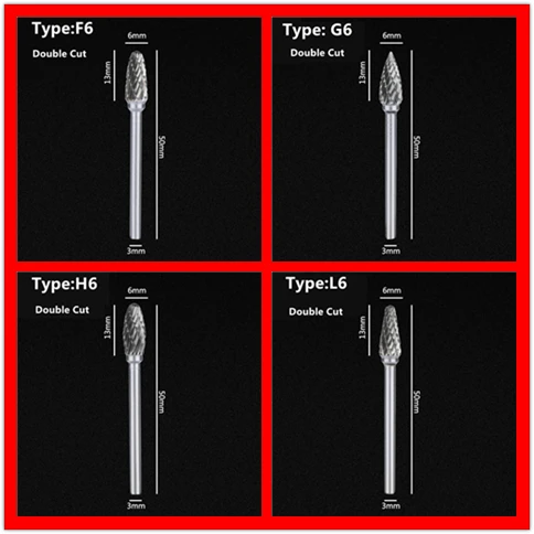 Jrealmer 5pcs 3x6mm Double Groove Tungsten Carbide Rotary Burrs 3mm Rob Head 6mm DIY Milling Cutter Tungsten Carbide Burr
