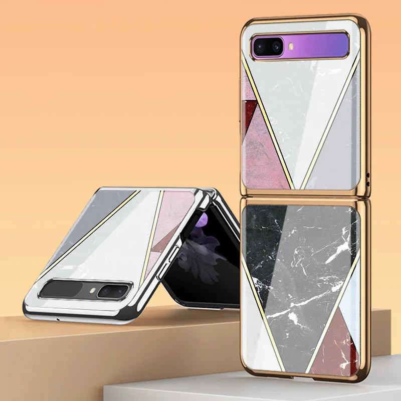 Z Flip 3 Funda Case for Samsung Galaxy Z Flip 3 Geometric Stitching Marble Tempered Glass Coque Phone Case Cover Z Flip 5G