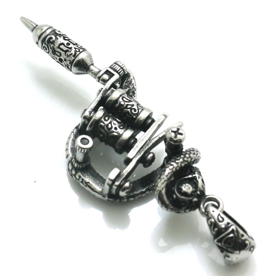 Men\'s 316L Stainless Steel Cool Punk Gothic Skull Tattoo Gun Snake Pendant For Friend Gift