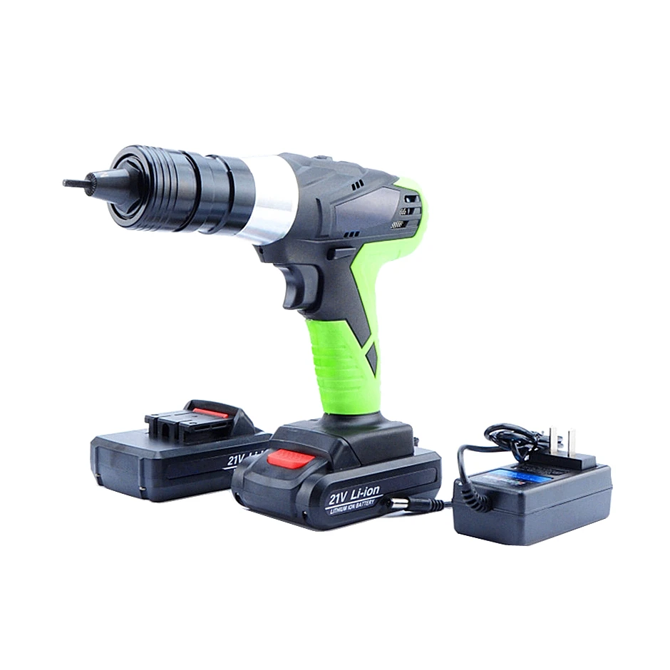 21V Portable Cordless Riveter M3-M10 Rechargeable Riveting Gun Tools Lithium Pull Setter Nut Device Two Battery