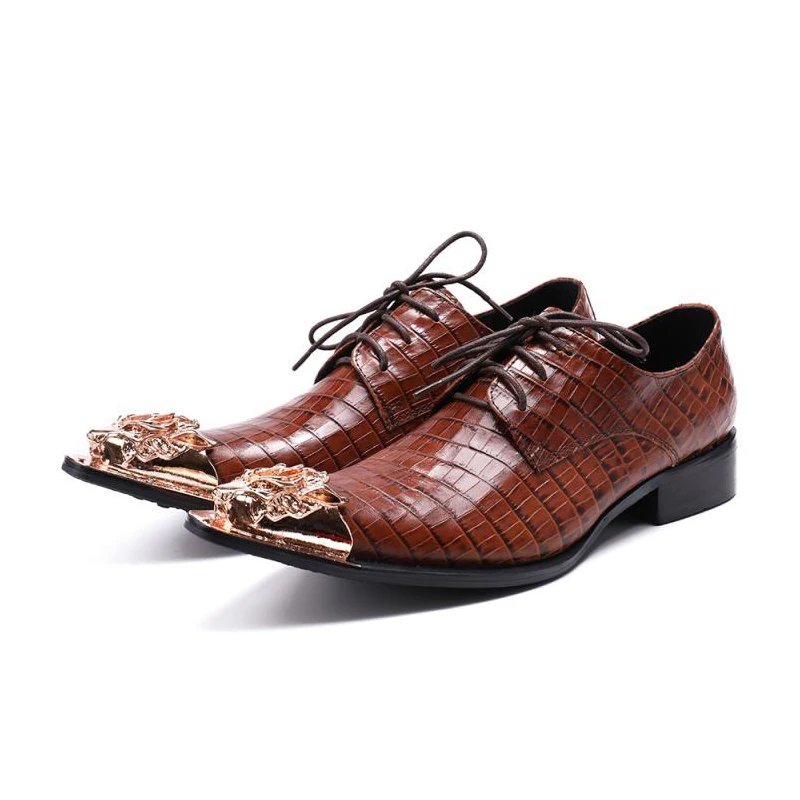 Lente Mannen Kleding Schoenen Luxe Show Grace Gentleman Leer Lace Up Mannen Schoenen Metalen Wees Kleding Schoenen Bruiloft schoenen