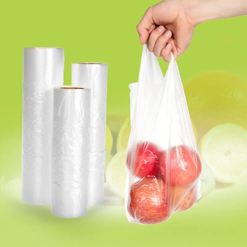 Large Size 100Pcs Transparent Roll Plastic Hygienic-keeping Bags with Handle of Vacuum Food Saver Storage Bags Food Preservation