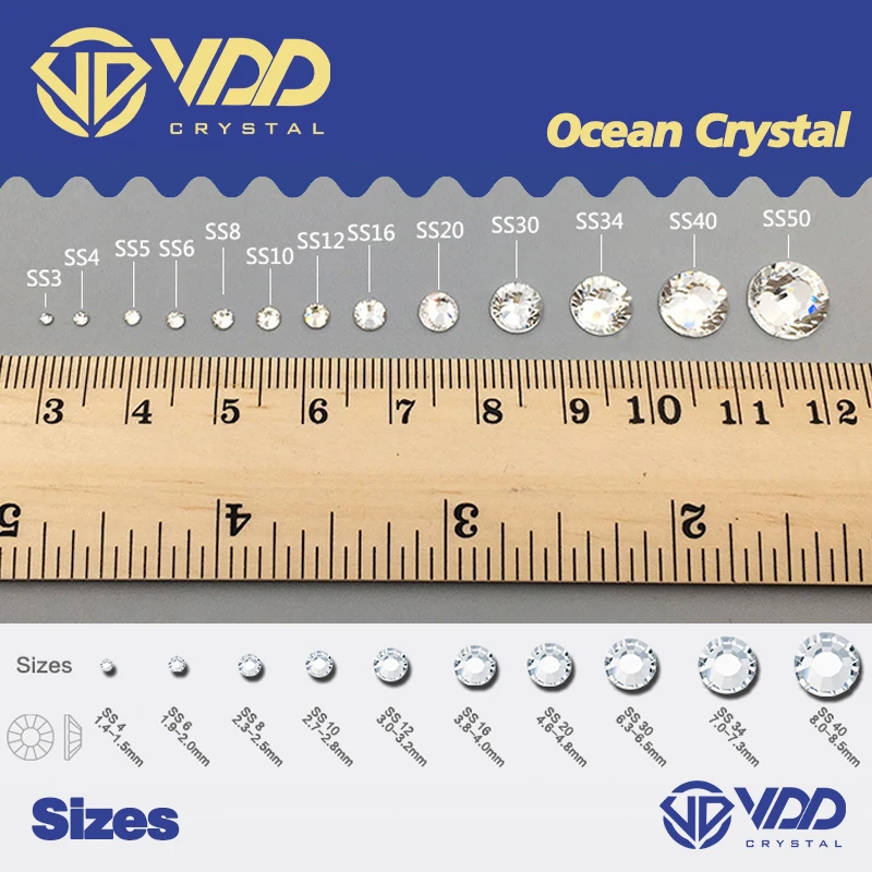 VDD 028 Light Sapphire  Rhinestones Non-hotfix Crystal Nail Gems Rhinestone Shoes Rhinestone Chain 2mm Manies