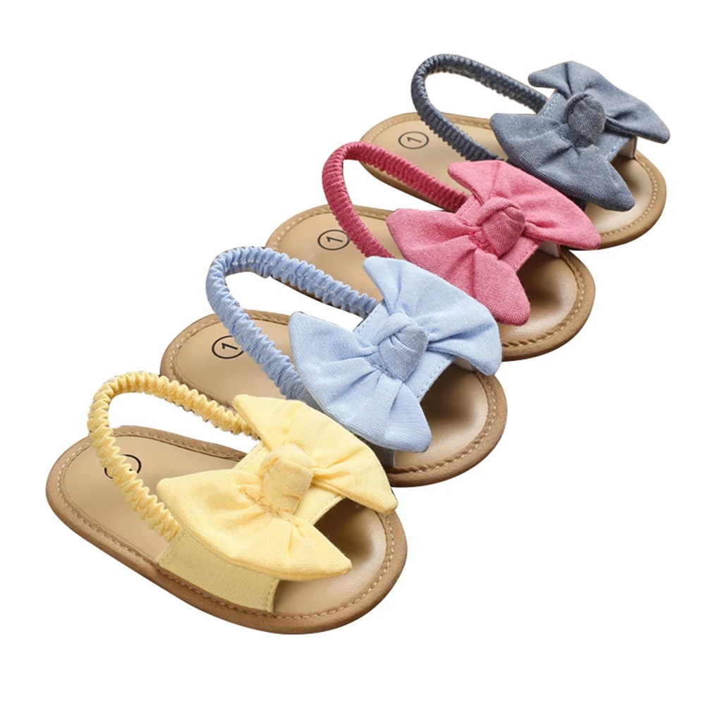 Sandalias de verano para niñas recién nacidas, zapatos informales de suela suave con lazo, zapatos de princesa para niños pequeños de 0 a 18M