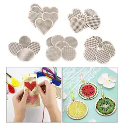 30x Multi-holes Cross Stitch Pendant Blank Natural Oval Round Heart for Crafts DIY Counted Embroidery Adults Beignner Supplies