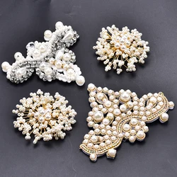 2Pcs/Lot Sew on Fashion Pearl Shoes Applique Embroidery Crystal Rhinestone Patches for Wedding Bridal Dress Collar Decoration