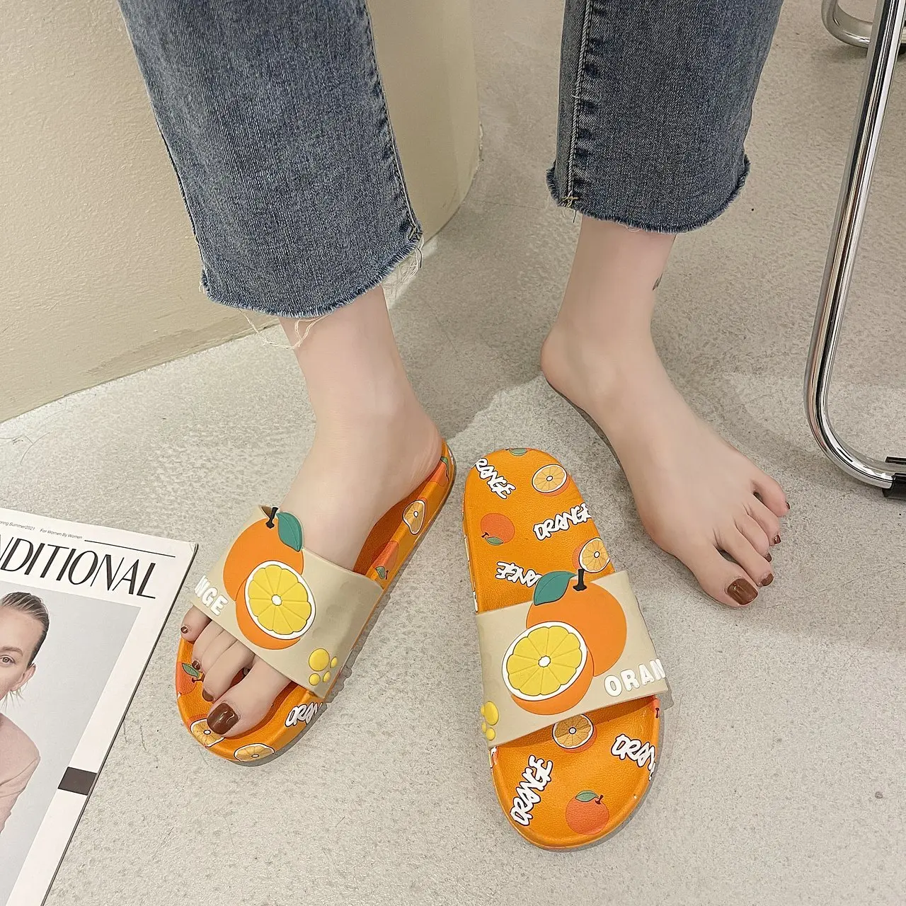 2021 Summer Women Floor Flat Shoes Lovely Indoor Flip Flops Female Non-Slip Bathroom Home Slippers Female Beach Shoe