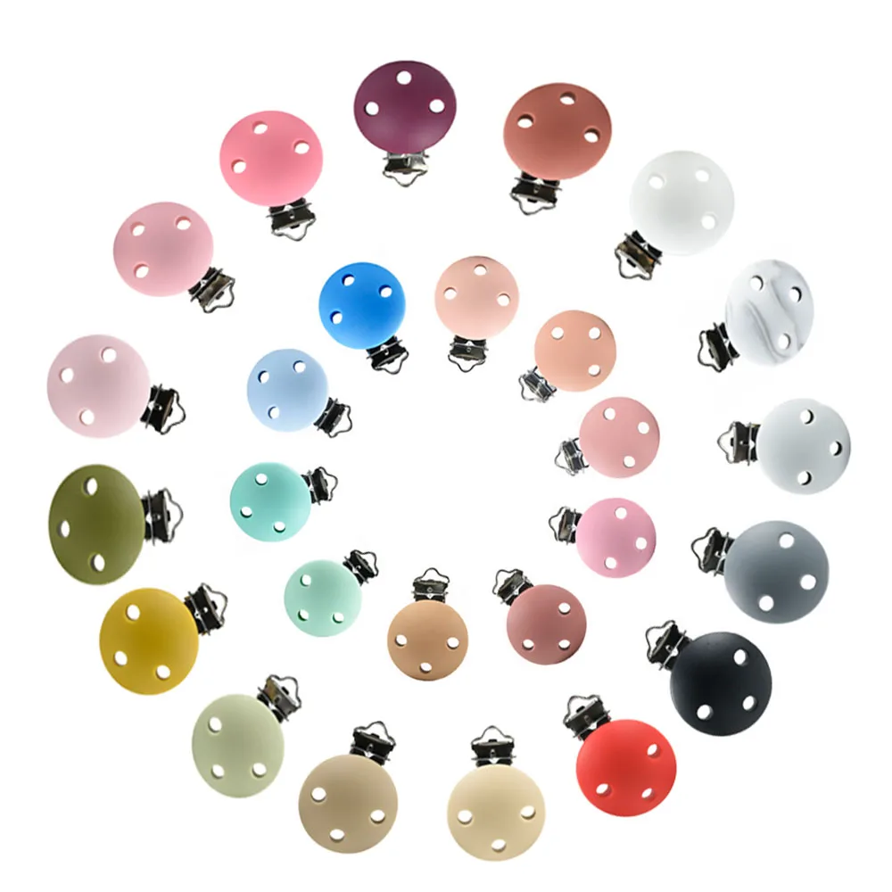 

100 PCS Round Shaped Pacifier Clip Silicone Bead Baby Teether & Wooden Teething Accessories Clip Nipple Clasps Toy DIY Bead Tool