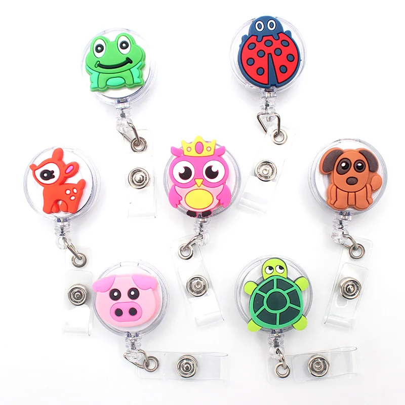 Cute Frog Ladybird Dog Animals Retractable Pull Nurse Students Badge Reel ID Lanyard Name Tag Card Badge Holder Reels For KIDS