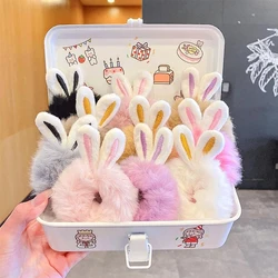 Girls Sweet Imitation Rabbit Fur Rabbit Ears Elastic Hair Bands Women Fur Fluffy Hair Rings Plush Scrunchies Hair Accessories