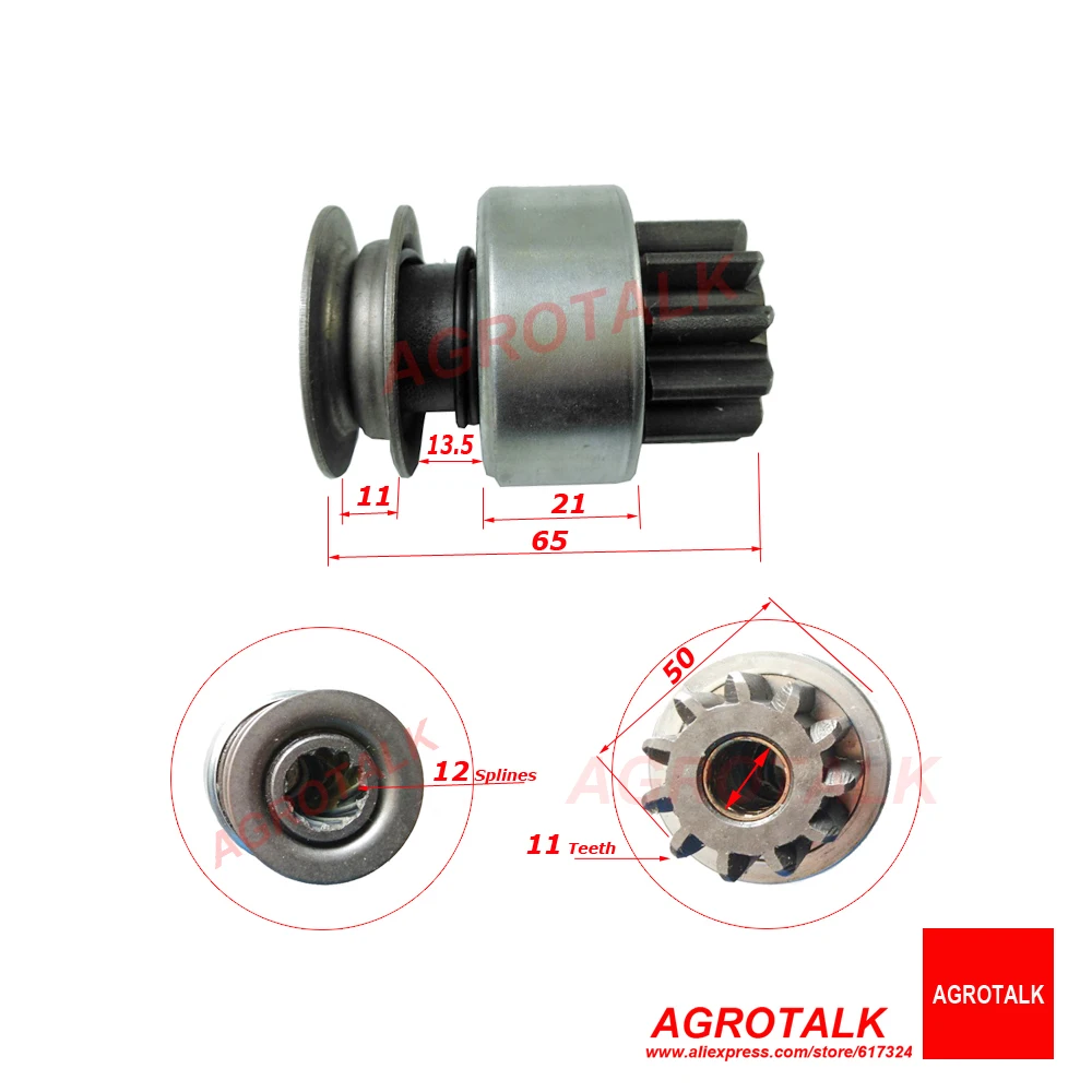 Motor drive pinion of QD1332J of Jiangdong engine TY295IT / TY2100IT , please check the dimenssions firstly, Part number :