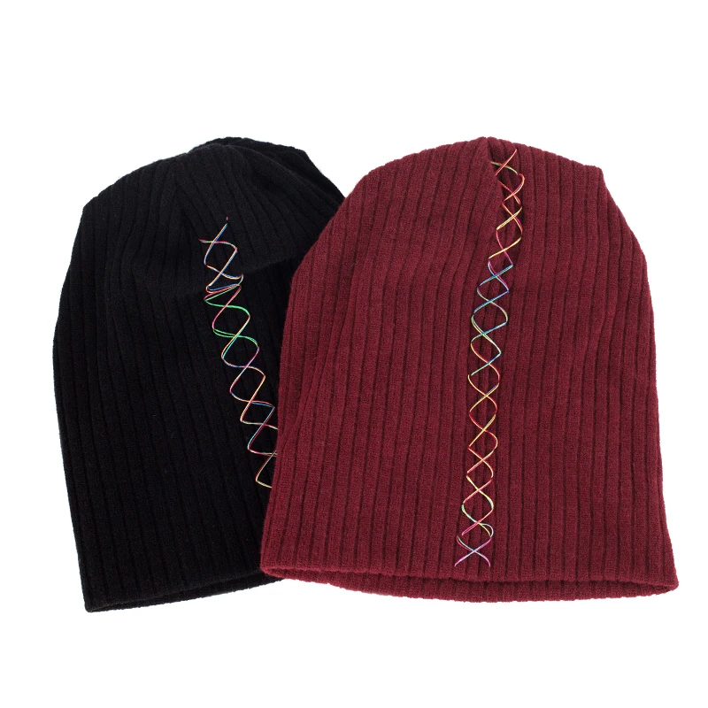 Geebro Fashion Ribbon Solid Color Ribbed Beanie Hat Spring Winter Autumn Cotton Skull Caps For Adults Woman Man Warm Beanies