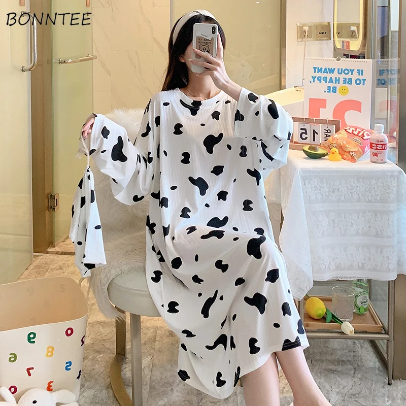 

Nightgowns Women Plus Size Print Sweet Girls Leisure Popular Daily All-match Homewear Design Preppy Style Teens Vintage Comfort