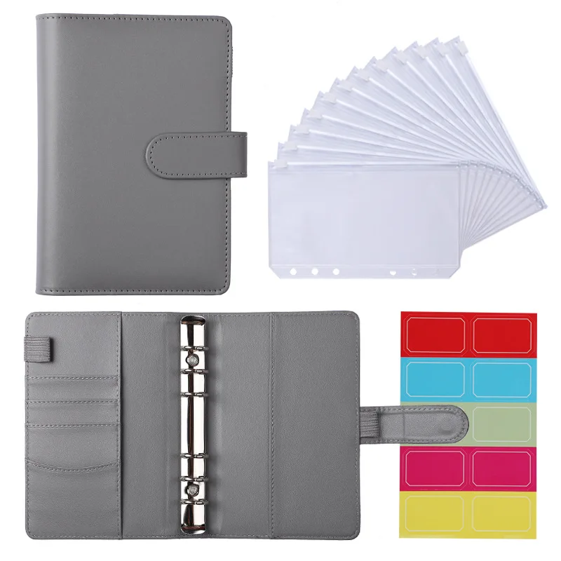 A5 A6 PU Leather Notebook Binder Budget Planner Organizer 6 Ring Binder 12 Binder Pockets And 1 Sheet Budget Sheets Lable