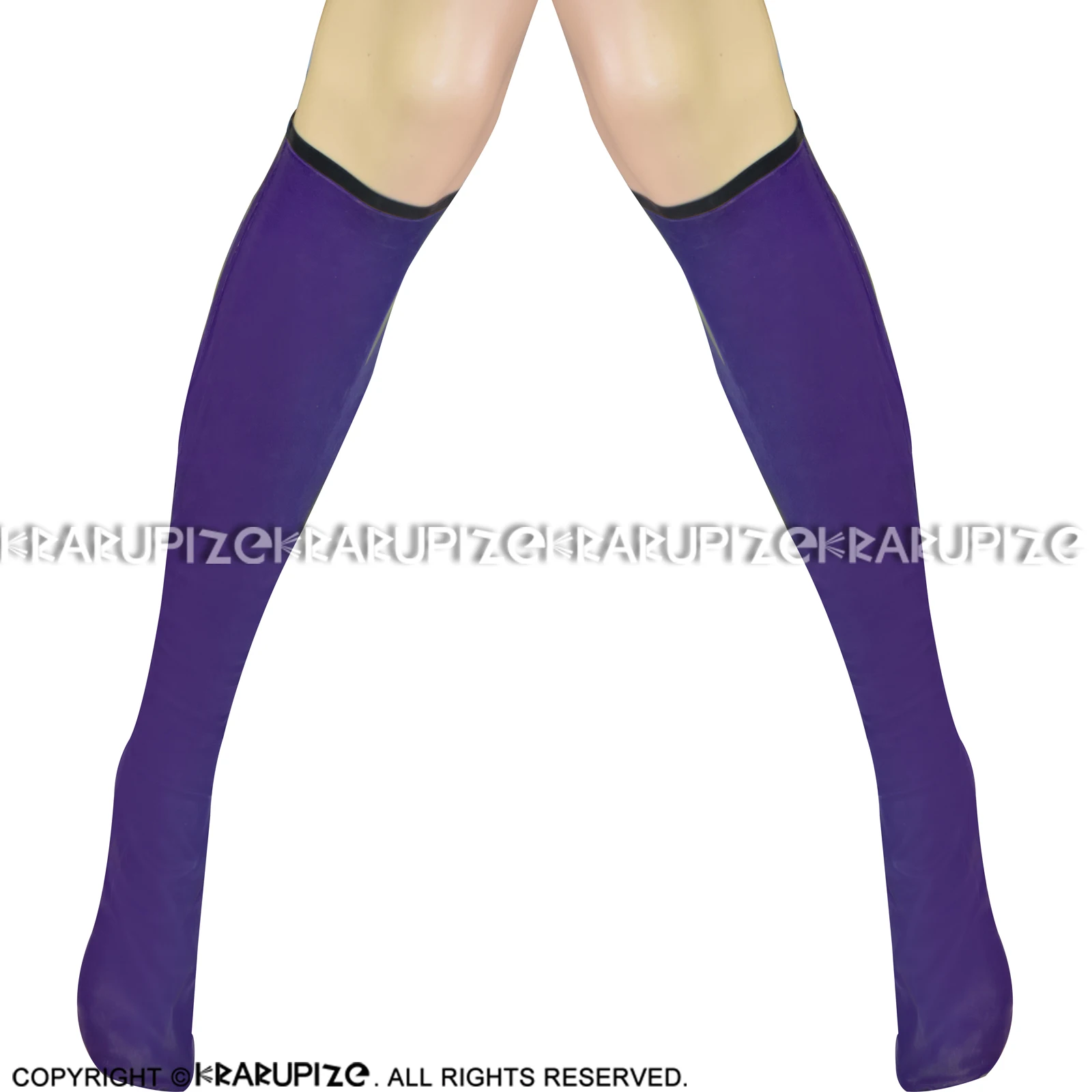 Purple And Black Trims On Top Sexy Calf Length Long Rubber Latex Socks Stockings WZ-0017