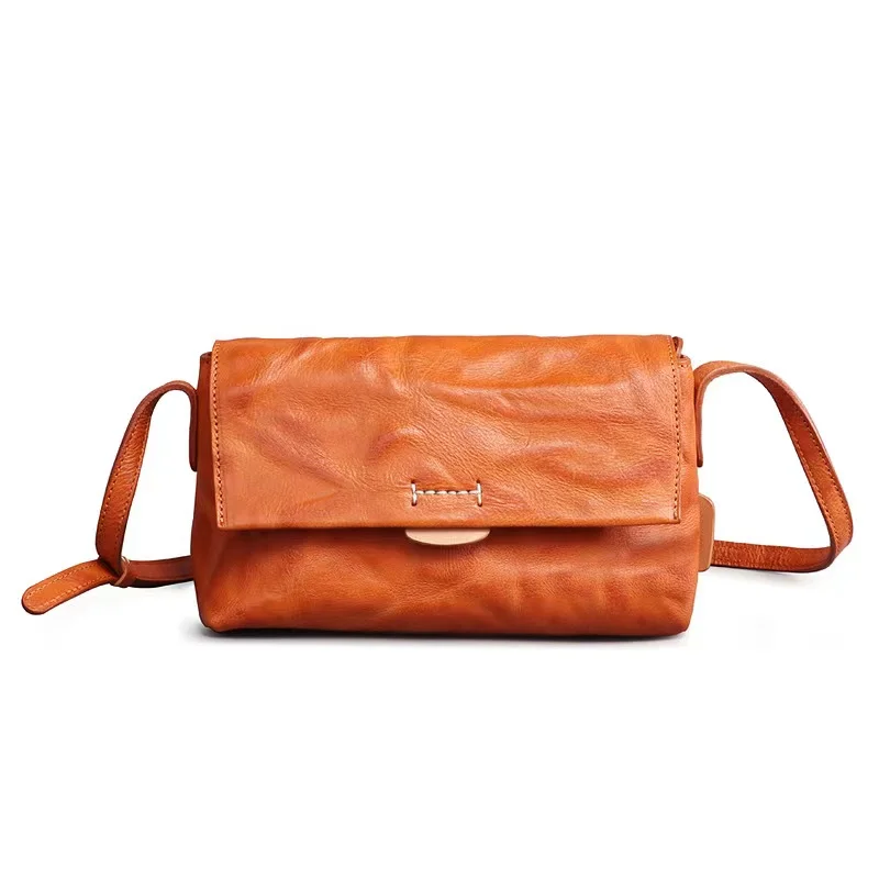 Vegetable tanned tree cream handmade retro leather female bag head layer cowhide shoulder messenger commuter small square bag