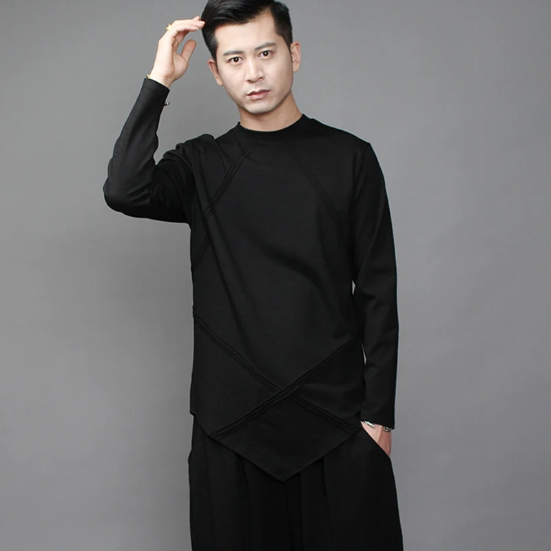 Autumn tide dark irregular Patchwork Slim long-sleeved t-shirt male hair stylist fashion hoodlum with undershirt