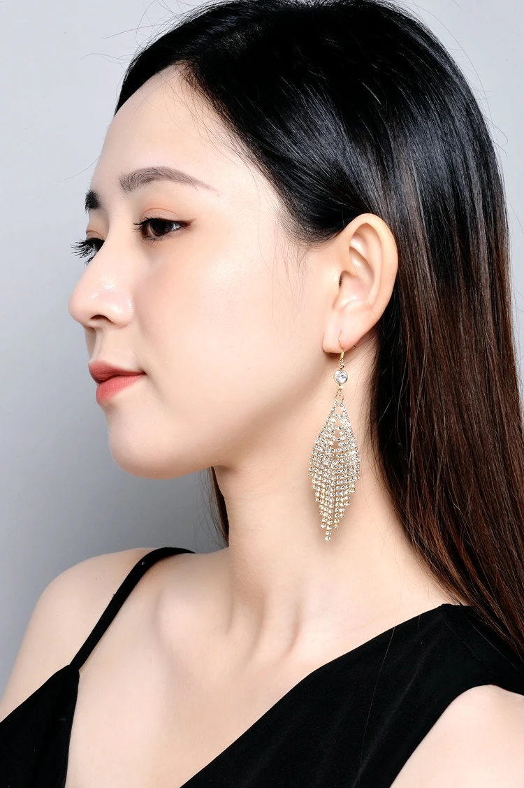 SDA Luxury Big Long Tassel Dangle Drop Earrings for Women Crystal Rhinestone Korean Dinner Party Wedding Jewelry Drop Shipping