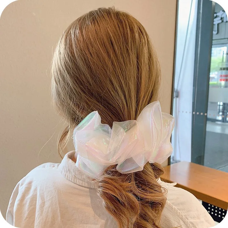 2021 New Arrival Women Silk Gauze Elastic Handmade Multicolor Hair Band Ponytail Holder Headband Hair Accessories