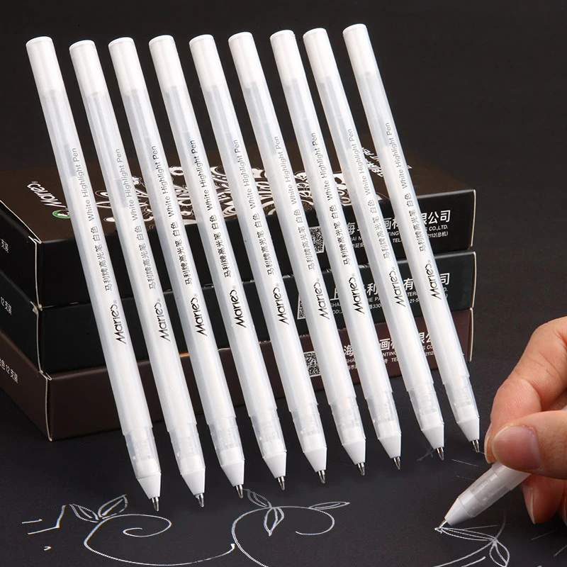 Haile 2/4pcs/Set 0.6mm Large Capacity Fine Tip White Ink Gel Pen Highlight Marker Pen Sketching Drawing Comic Art Stationery