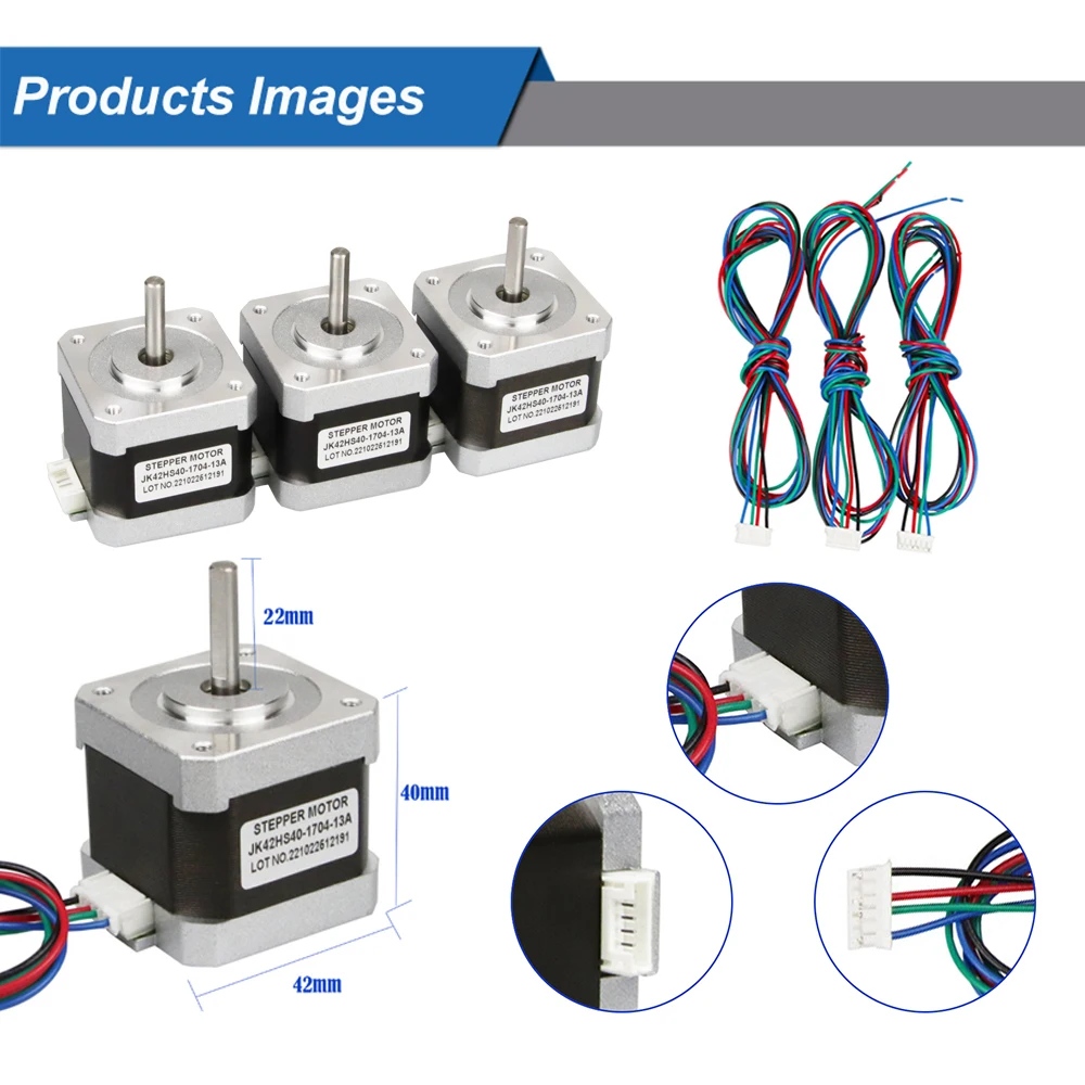3 Stück Nema 17 Schrittmotor 40 mm 42BYGH 1,7 A 42 Ncm (59,5 oz.in) Nema17 Schrittmotor 4-adriges 1 m Kabel und Anschluss für 3D-Drucker – Detail 4