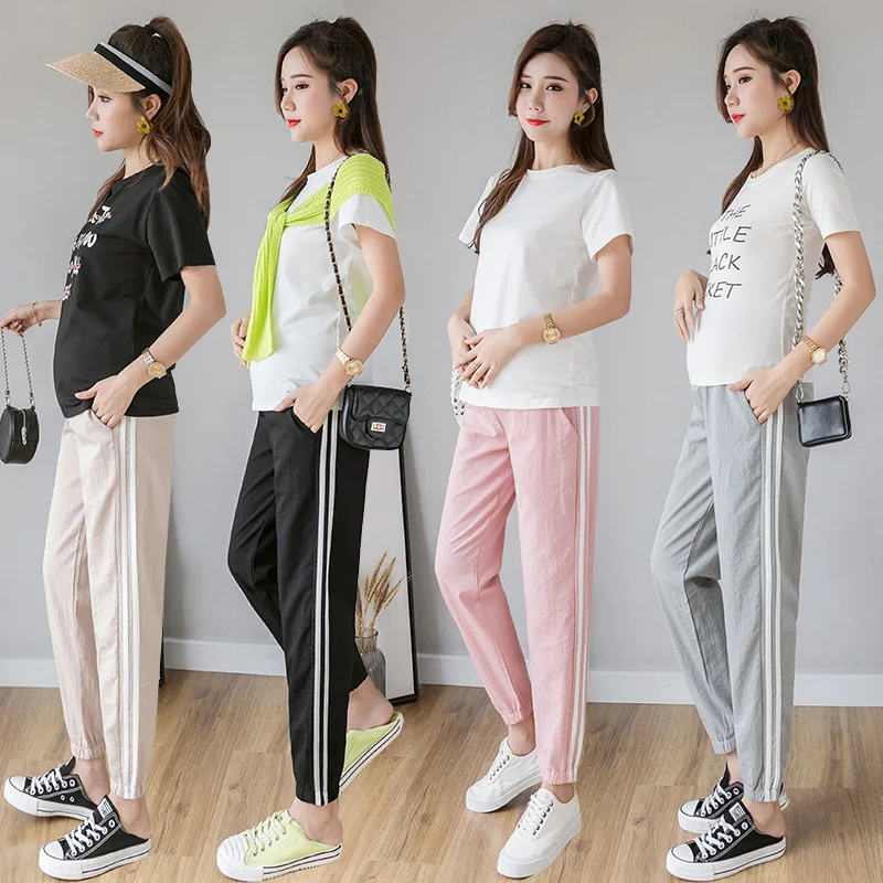 Women Thin Pregnancy Trousers Spring Summer Fashion Maternity Jogger Pants Elastic Waist Belly Pants Clothes for Pregnant