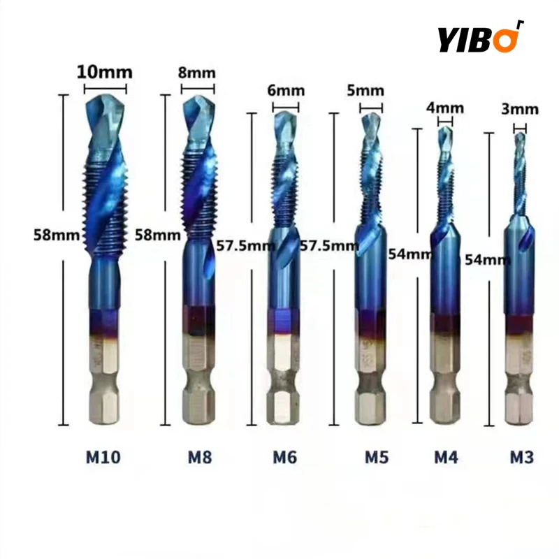 Mèches de perçage HSS, 6 pièces/ensemble, outils de vis filetées, robinets de Machine M3-M10, tige revêtue de titane