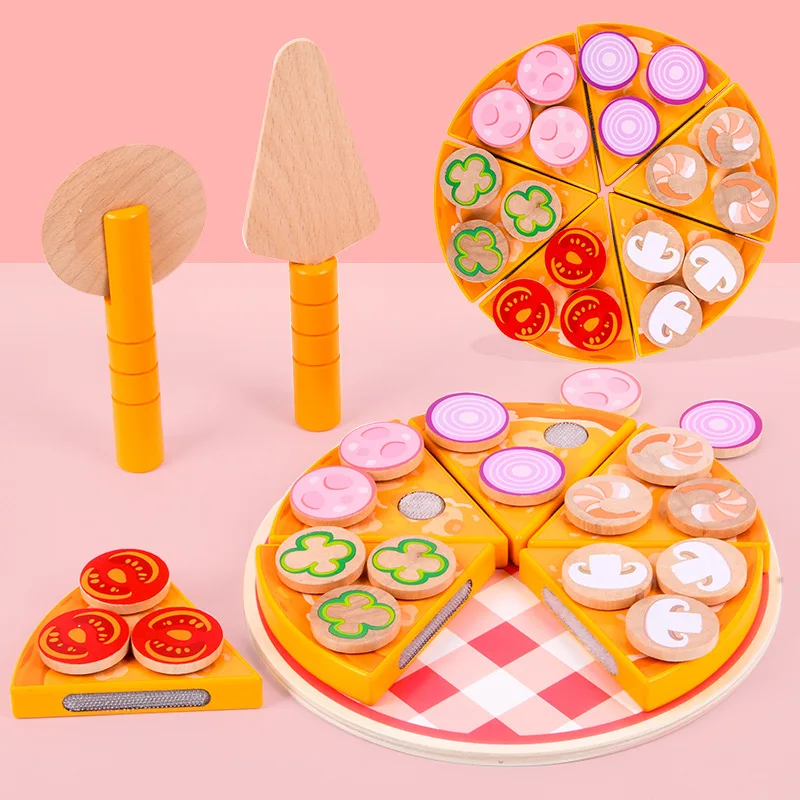 

27pcs Pizza Wooden Toys Food Cooking Simulation Tableware Children Kitchen Pretend Play Toy Fruit Vegetable Cutting Game