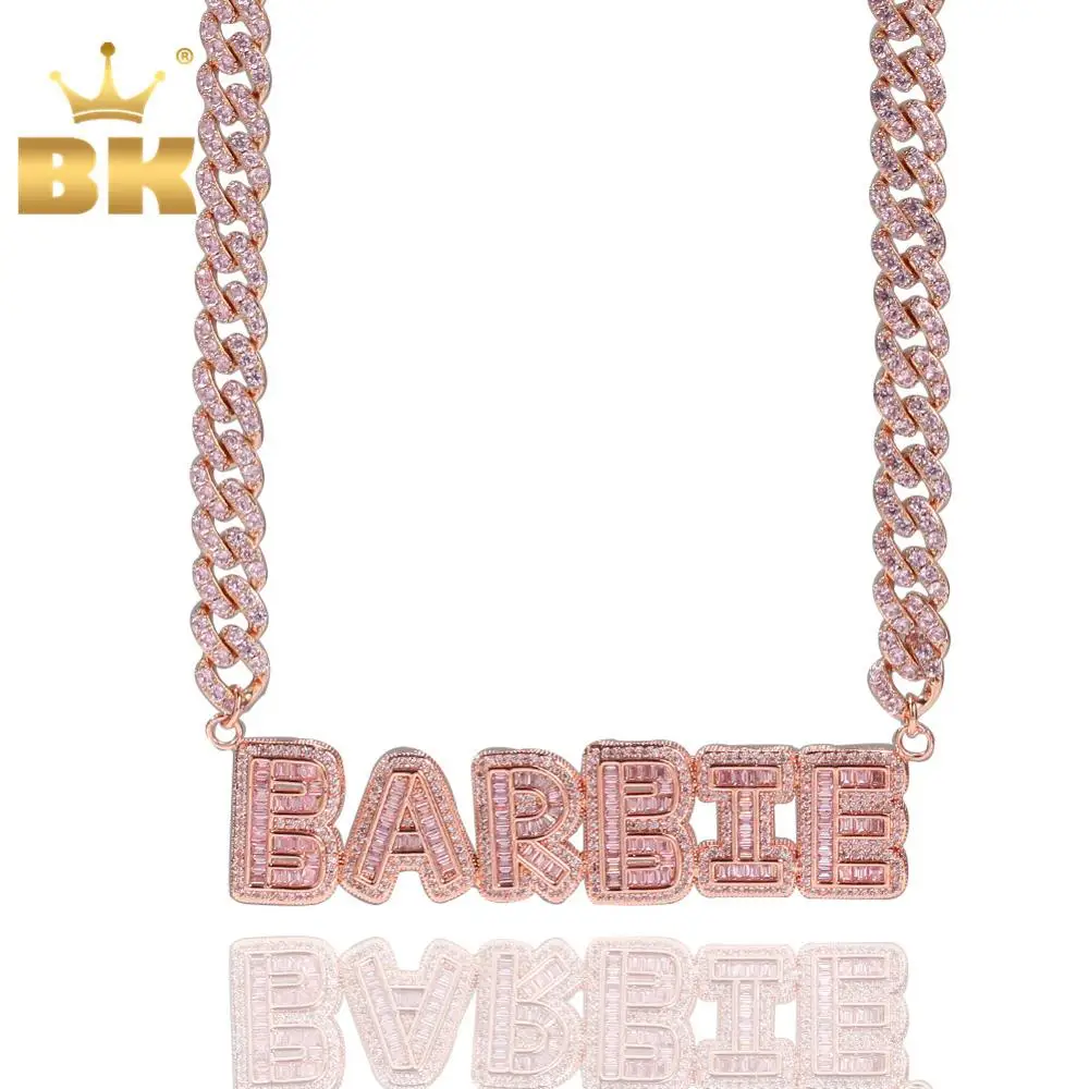 The Bling King Small Baguettecz Initial Letters Pendant 9mm Cuban Link Necklace Combination Zirconia Name Jewelry Rose Gold